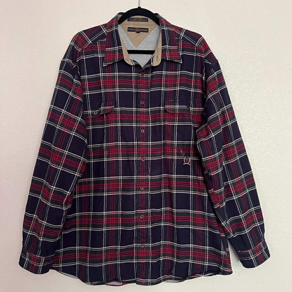 VTG Tommy Hilfiger Yr 2000 Flannel Long Sleeves Plaid Red/Green/Blue Lined Shirt